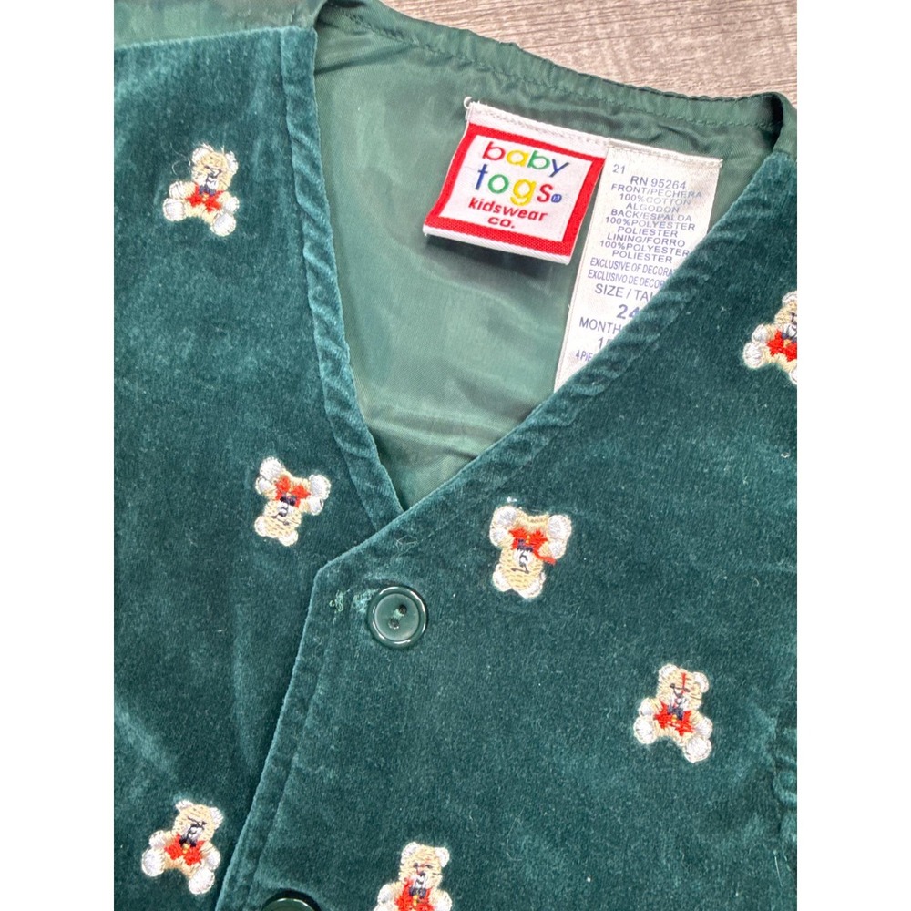 Baby Togs Kidswear Co. Green Velvet Teddy Bear Vest 24 Months